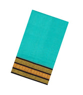 Turquoise Handloom Korvai Silk Cotton Saree With Checks & Contrast Border-SC4514