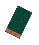 Dark Green Handloom Village Cotton Saree With Buttas-VC1659