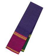 Blue Handloom Kanchipuram Silk Saree With Checks & Ganga Jamuna Border-KA14022