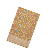 Beige Handloom Banarasi Silk Saree With Meena Floral Vine Motifs-BE1916