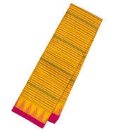 Mustard Handloom Korvai Kanchipuram Silk Saree With Stripes