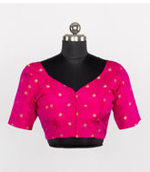 Pink Readymade Tussar Silk Blouse With Zari Buttas-RB5249