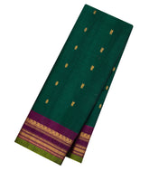 Bottle Green Handloom Gadwal Silk Cotton Saree With Buttas-GA0418