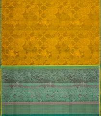 Mustard Handloom Woodblock Lino Silk Saree With Abstract Japanese Motifs-KA16391