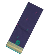 Navy Blue Woven Chettinad Cotton Saree With Buttas & Contrast Border-CN1805