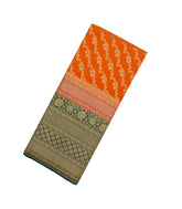 Orange Handloom Banarasi Khadi Georgette Silk Saree With Floral Motifs-BE1637