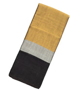 Gold Handloom Plain Tissue Zari Silk Saree With Black & Grey Border-TU2879