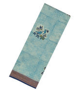 Turquoise Printed Chanderi Cotton Saree With Bird Motifs-CC1452