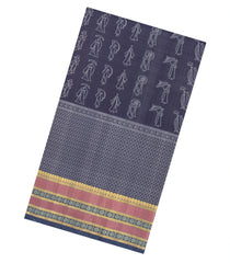 Dark Indigo Handloom Japanese Indigo Natural Dyed Silk Saree With Kimono Motifs-KA16387