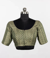 Olive Green Zig-Zag Brocade Silk Blouse-RB5272