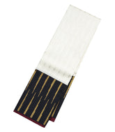 White Handloom Korvai Kanchipuram Silk Saree With Stripes & Black Border-KA13119
