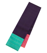 Dark Purple Handloom Kanchipuram Silk Saree With Zari Stripes & Ganga Jamuna Border-KA16590
