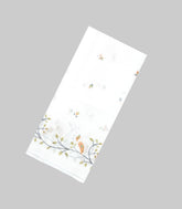 White Printed Art Linen Saree With Bird Motifs-SY0593