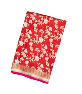 Red Handloom Organza Satin Soft Silk Saree With Floral Vine Motifs-SO4073