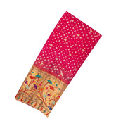 Hot Pink Woven Bandhej Crepe Saree With Paithani Border-PS0649
