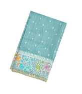 Aquamarine Handloom Tussar Silk Saree With Meena Border & Hand Embroidered Selvage-EN1716