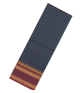 Navy Blue Woven Chettinad Cotton Saree With Dotted Checks & Contrast Border-CN1775