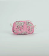 BubbleGum Pink Cotton Bagru Printed Coin Pouch With Zipper-ACS1064