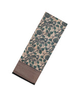 Dark Green Printed Chanderi Cotton Saree With Zari Border-CC1586