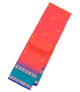 Orange Handloom Korvai Kanchipuram Silk Saree With Buttas & Temple Border-KA12540