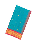 Sky Blue Handloom Gadwal Silk Cotton Saree With Checks & Contrast Border-GA0251