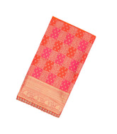 Pink & Peach Handloom Silk Saree With Bird Motifs & Hand Embroidered Selvage-EN1697