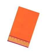 Orange Handloom 9 Yards Silk Cotton Saree With Contrast Border-SC4692