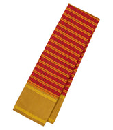 Red Handloom Kanchipuram Silk Saree With Mustard Stripes-KA13432