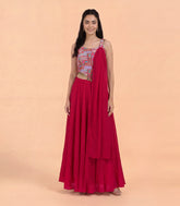 Deep Pink Festive Corset Top Sharara Set-RC5642
