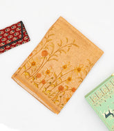 Peach Handwoven Linen Saree Printed With Floral Motifs