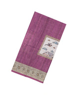 Lilac Printed Art Linen Saree With Zari Checks-BL6076