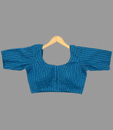 Blue Embroidered Festive U-Neck Blouse