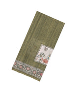 Green Printed Art Linen Saree With Zari Checks-BL6072