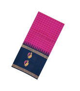 Hot Pink Woven Tussar Silk Saree With Checks & Contrast Border-TU3242