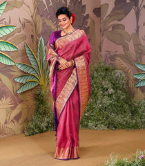 Crimson Handloom Lino Checks Silk Saree Coin Buttas