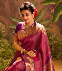 Crimson Handloom Lino Checks Silk Saree Coin Buttas