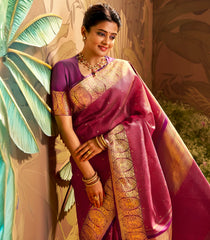 Crimson Handloom Lino Checks Silk Saree Coin Buttas