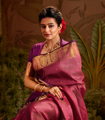 Crimson Handloom Lino Checks Silk Saree Coin Buttas