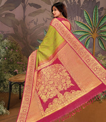 Pastel Green Handloom Natural Dyed Silk Saree With Tree of Life Pallu