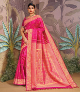 Pink Handloom Silk Saree With Aishwarya Pookal In Pallu