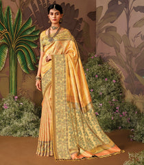 Gold Handloom Tissue Silk Saree With Floral Vine Motifs
