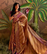 Violet Handloom Tissue Lino Silk Saree With Metallic Floral Motifs