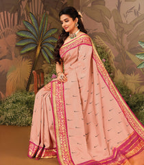 Peach Fuzz Handloom Natural Dyed Silk Saree With Muniya Buttas