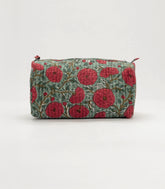 Sage Green Cotton Bagru Printed Toiletry Bag With Zipper-ACS1088