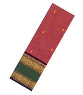 Peach Woven Chettinad Cotton Saree With Buttas & Contrast Border-CN1925