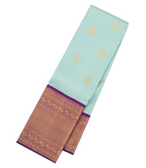 Turquoise Handloom Korvai Kanchipuram Silk Saree With Zari Buttas-KA16373