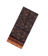 Black Printed Chanderi Cotton Saree With Zari Border-CC1651