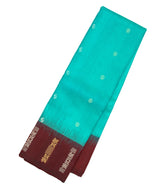 Turquoise Handloom Soft Silk Saree With Floral Zari Buttas