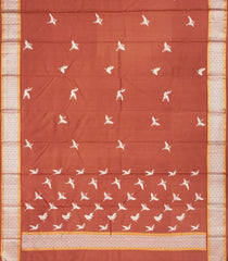 Mocha Mousse Handloom Natural Dyed Silk Saree With Japanese Cranes-KA12633