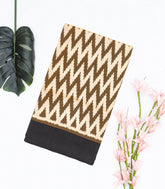 Dark Olive Handloom Ikat Silk Saree With White Chevron Motifs